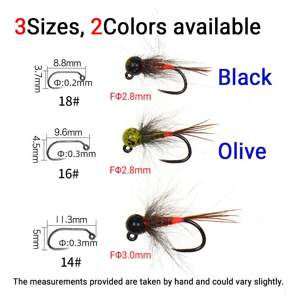 6PCS Jig Tungsten Bead Head Nymph Euro Nymph Fast Sinking Barbless Hook Fly Fishing For Trout Grayling Panfish Insect Baits Lure