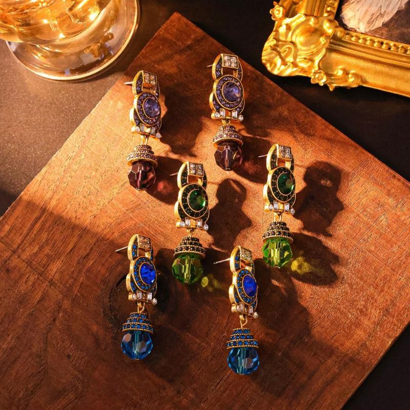 Vintage Floral And Bird Pattern Earrings Retro Palace Style Light Luxury Artistic Diamond-Studded Elegant Jewelry Gift