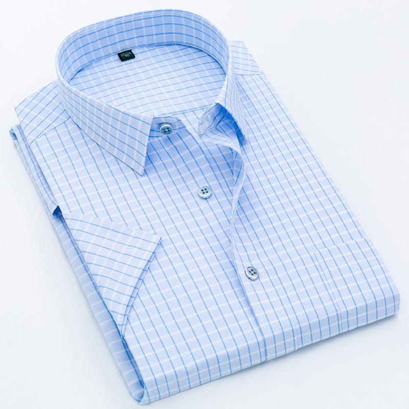 Letní pánská kostkovaná košile s krátkým rukávem Obchodní košile pro volný čas Vše-Match Cardigan