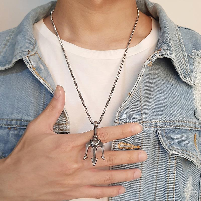 Vintage Neptune Poseidon Trident Pendant Stainless Steel Ancient Greece Amulet Necklace Men Jewelry Gift for Sailor