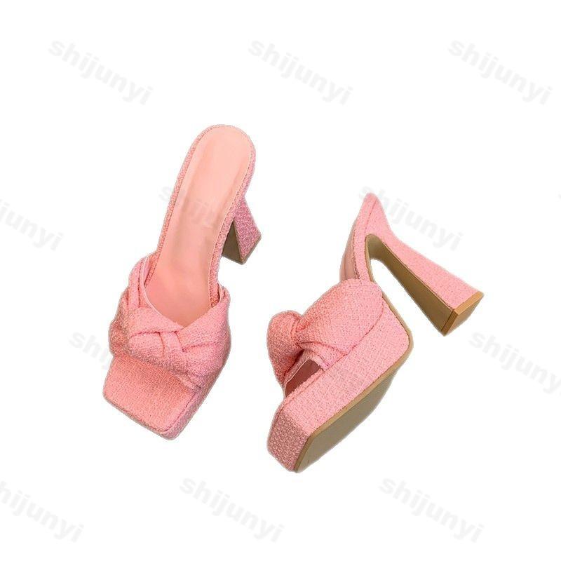 Modisches wasserdichtes Design High Heel Slipper 2025 Sommer Neu Damen Quadratische Zehen Offene Zehen Schleifen Modisch Elegant Outdoor Party Sandalen