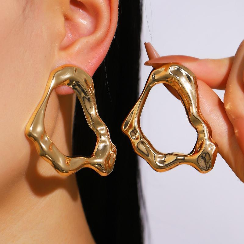 Gold Plated Hypoallergenic Geometric Dangle Earrings 1 Pair Irregular Design for Women Outdoor Travel Wear