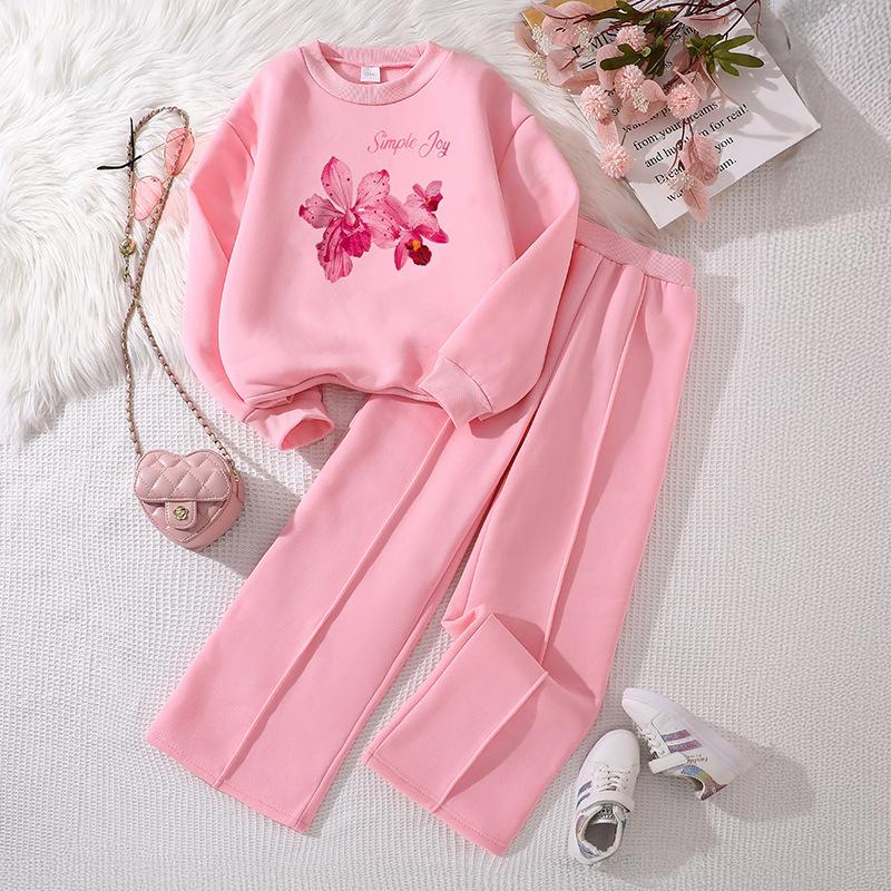 Spring and Autumn Love Pattern Long Sleeve Hoodie Long Pants Casual Two Piece Set Girl's Clothing Sets