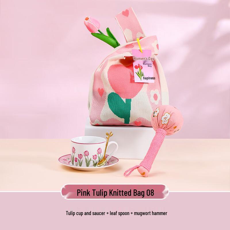 Women s Day Pink Tulip Glass Cup Gift Set