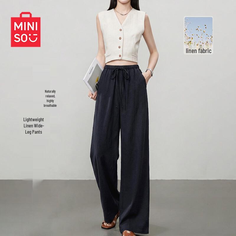 MINISO Women s High-Waist Linen Blend Wide-Leg Pants S