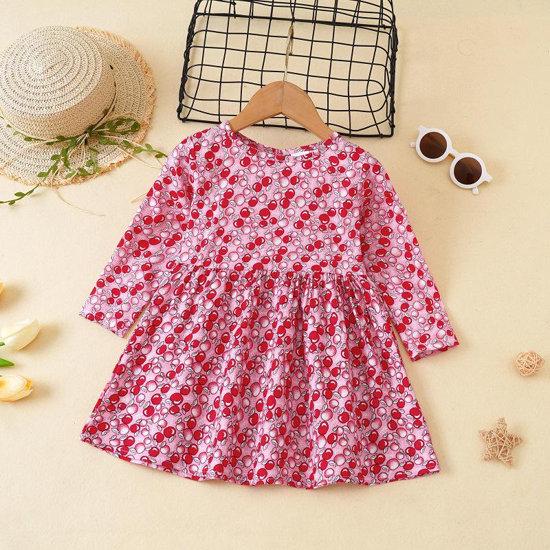 Korean Princess Long-Sleeve Floral Dress for Girls - Spring & Autumn Collection