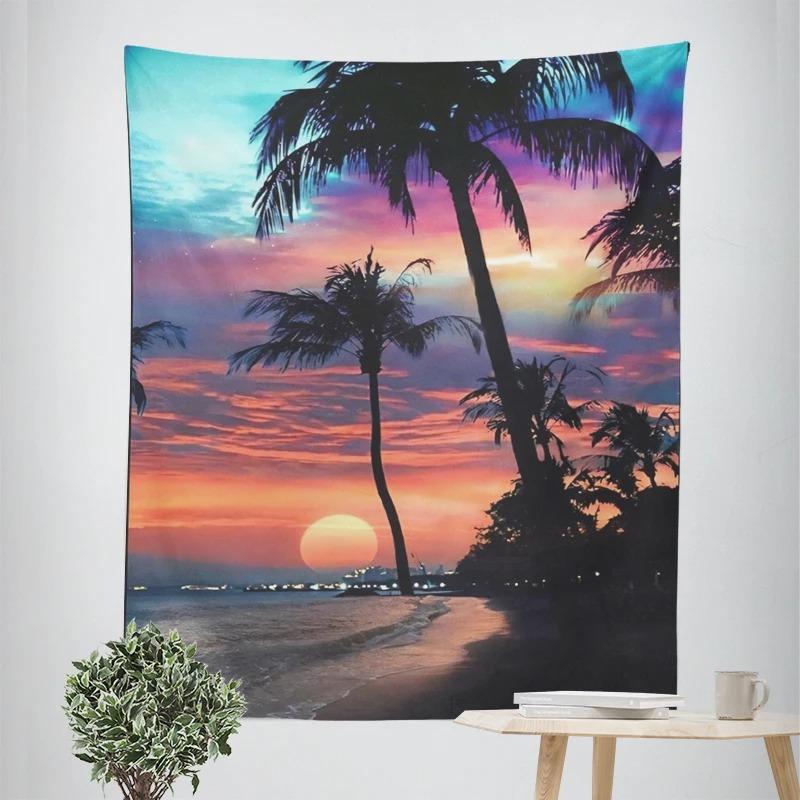 Декоративный гобелен «Тропическая кокосовая пальма в сумерках» для домашнего декора — фото 3