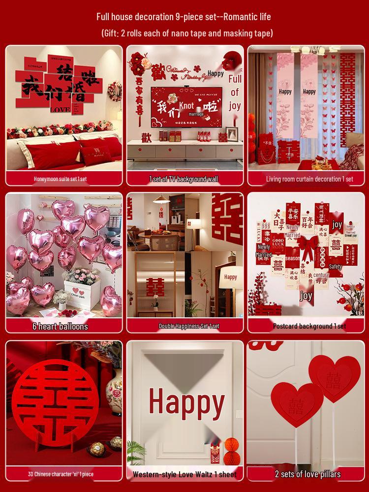 Complete Wedding Room Decoration Set: Bride & Groom's Bedroom Decor Essentials