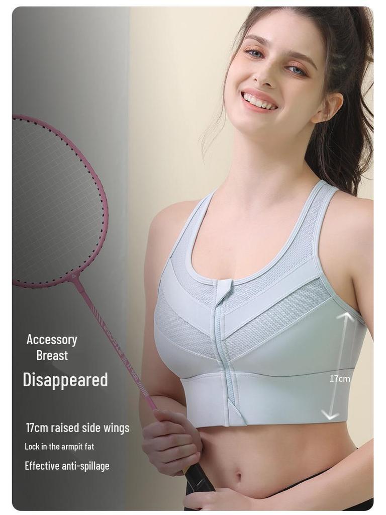 High-Impact Front Zipper Sports Bra with Fixed Cup