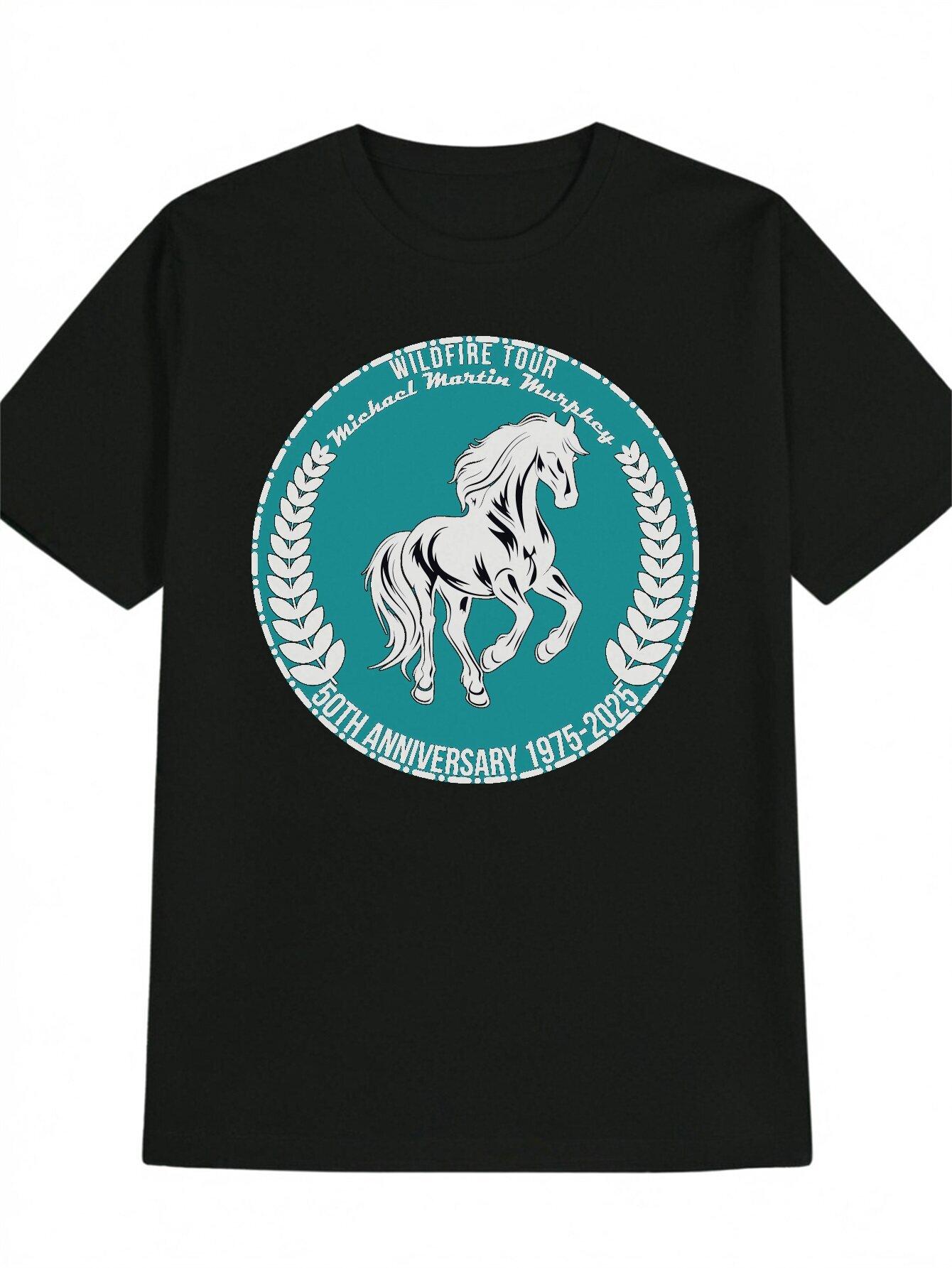 Casual Crew Neck T-shirt - Black Horse Print Design M