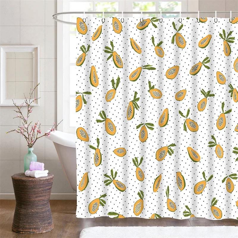 Fruit Shower Curtain Watercolor Orange Peach Lemon Strawberry Orange Papaya Cute Colorful Bathroom Decorative Shower Curtains