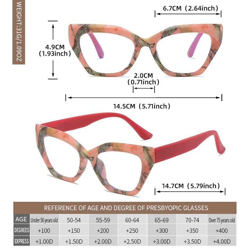Women'S Elegant Cat-Eye Reading Glasses - Non- Elderly Glasses with Floral Pattern Full-Rim Frame for Everyday & Formal Events