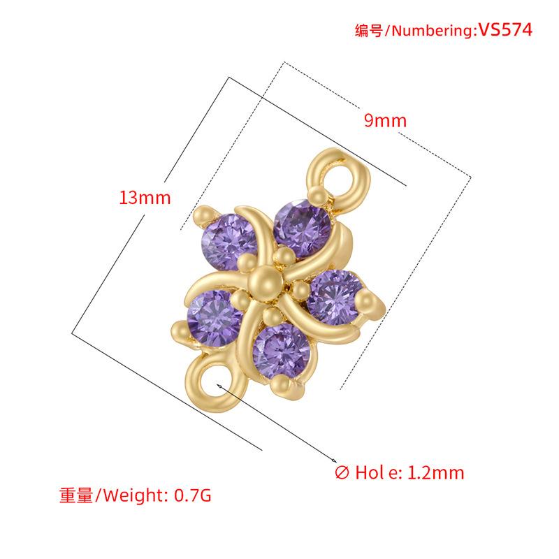 Temperament Light Luxury Copper Inlaid With Colored Diamonds Five-Petal Flower Hand Brand Personalized Diy Bracelet Necklace Flower Petal Connector