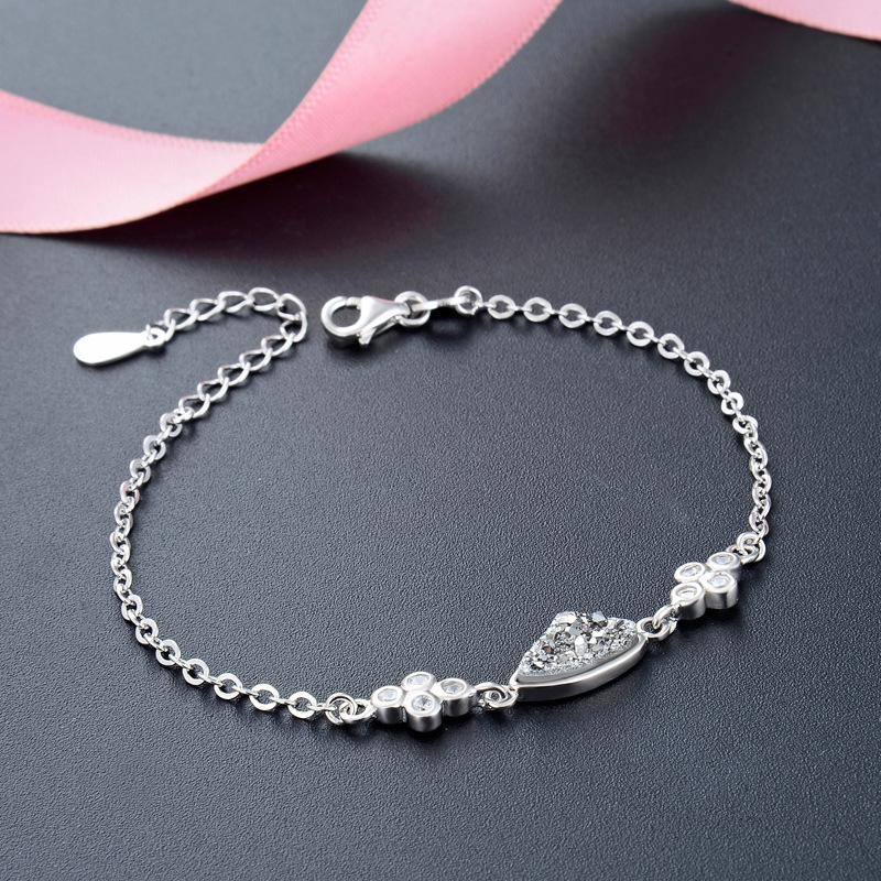 Lindon Women Zircon 925 Sterling Silver Jewelry Geometric Bead Chain Link Bracelet Fashion Fine Wedding Gift for Girlfriend