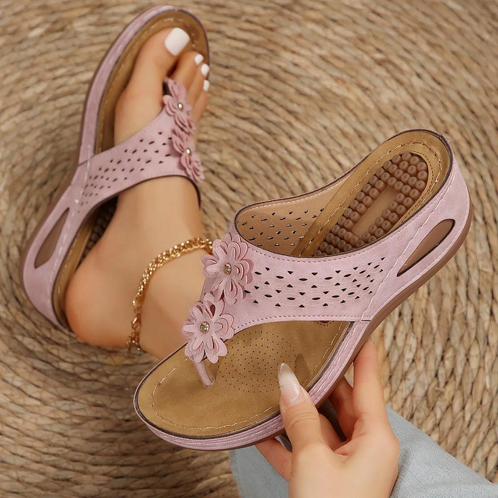 Fashion Women Slippers Outdoor Flip Flops Summer Casual Flower Slippers Non-slip Beach Wedge Sandals Platform Walking Shoes Slides Women