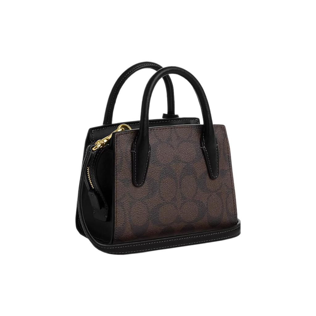 Coach Andrea 15 Logo Dorato Monogramma Classico Tela Rivestita E Pelle Liscia Borsa Tote Borsa Shopping Borsa a Spalla Tracolla Mini CO975-IMAA8