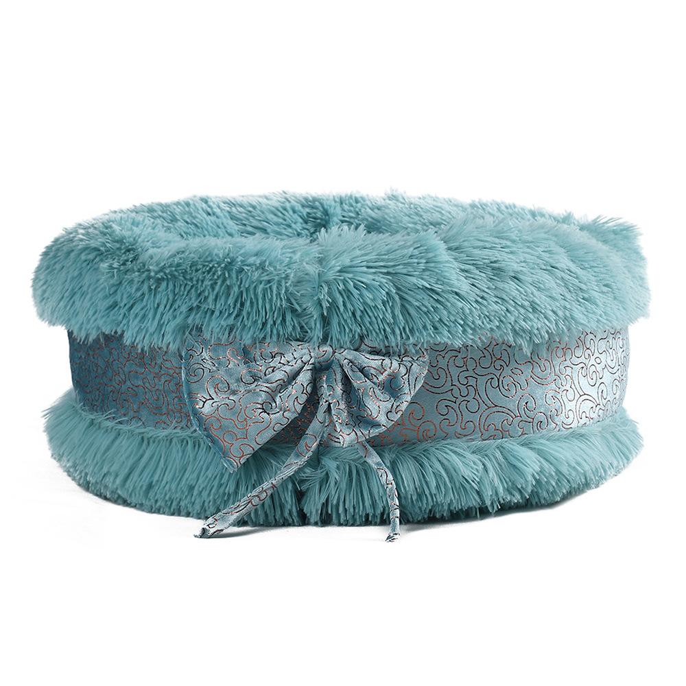 Nid pour chat Chaud en hiver Rond Nœud Peluche Mignon Niche pour chien Nid pour chat Semi-fermé Lit pour chien Fournitures pour animaux de compagnie