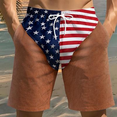 Lustige Amerikanische Flagge Fake Unterwäsche 3D Strandshorts Kreatives Beinmuster Badehose Herren Sommer Poolparty Lustiges Geschenk 1 Stück