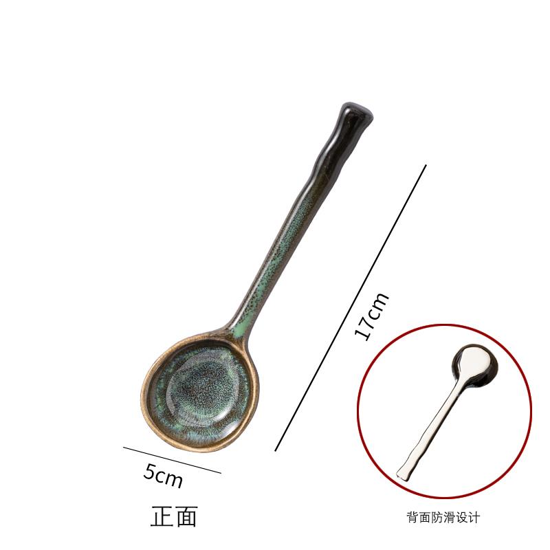 Household Japanese Ceramic Soup Spoon Long Handle Round Head Soup Ladle Congee Spoon Irregular Spoon