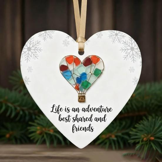 Heart-Shaped Sea Glass Friendship Ornament Handmade Sea Glass Art Christmas Animal Ornament Friendship Keepsake for Best Friends