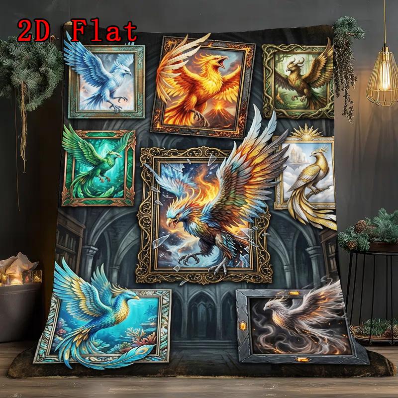 Phoenixes Art Frames 2D Flat Pattern Flannel Blanket, High Quality All Seasons, Home Decor, Warmth and Comfort, Perfect for Christmas Gifts.