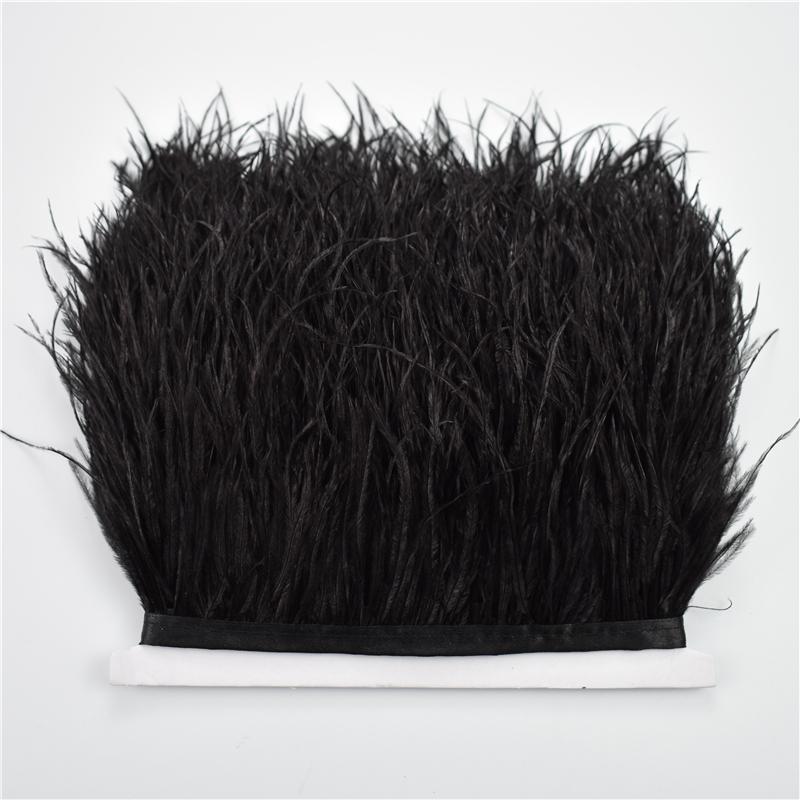 8-10cm Ostrich Feather Trims for Needlework and Handicraft Black Plume Skirt Decoration Natural Feathers Ribbon Fringe