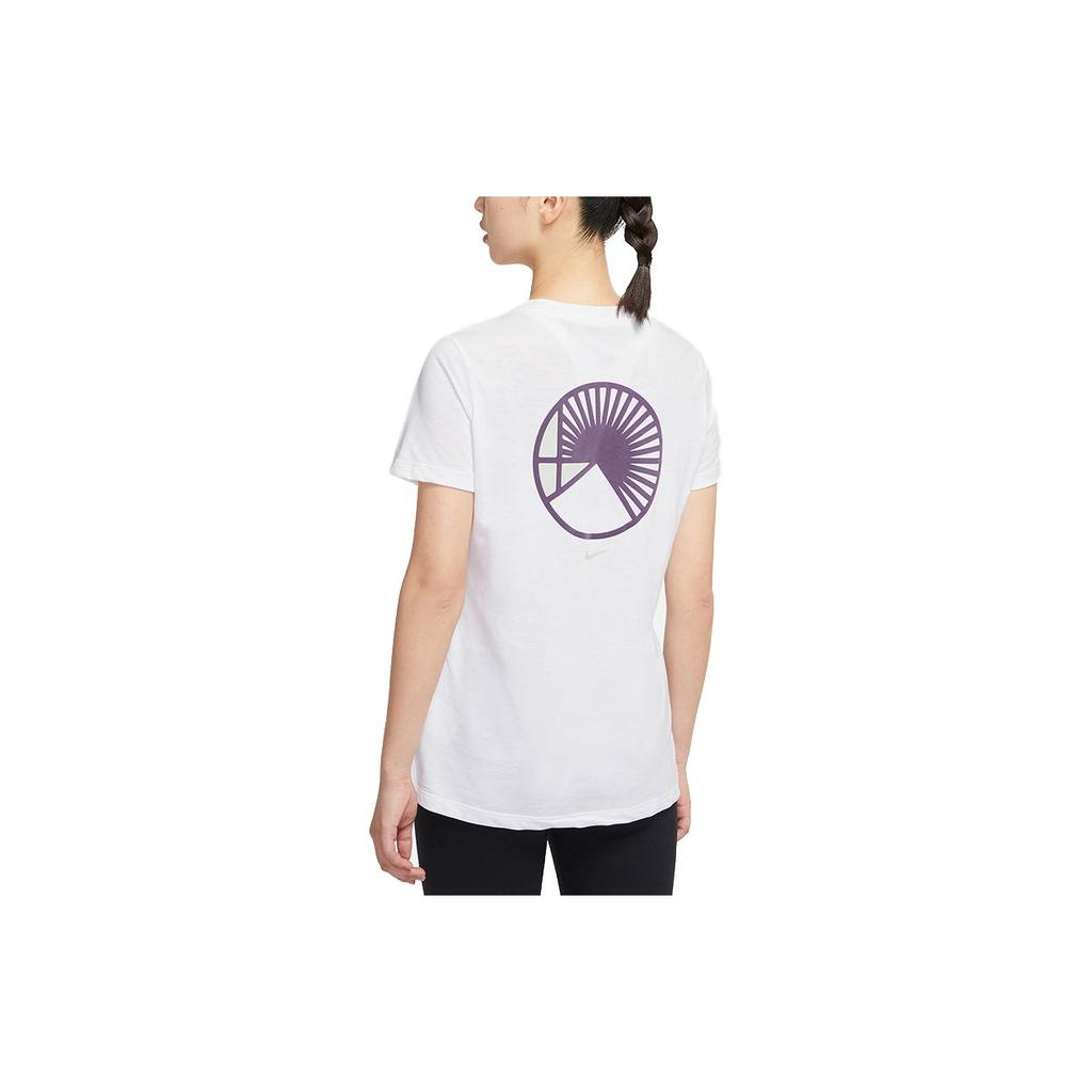 Nike Yoga Dri-Fit Casual Printed Short Sleeve T-Shirt Women Tops White DD2817-100