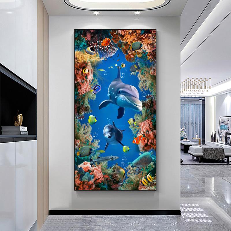 Underwater World Animal Posters and Prints Canvas Painting Dolphin Fish Pictures Wall Art for Living Room Home Decor No Frame