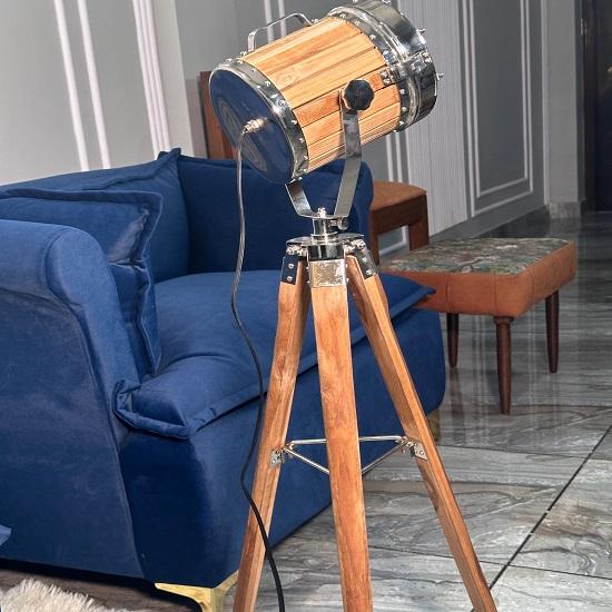 Nautical Silver and Wooden Searchlight Tripod Coastal Home Decor