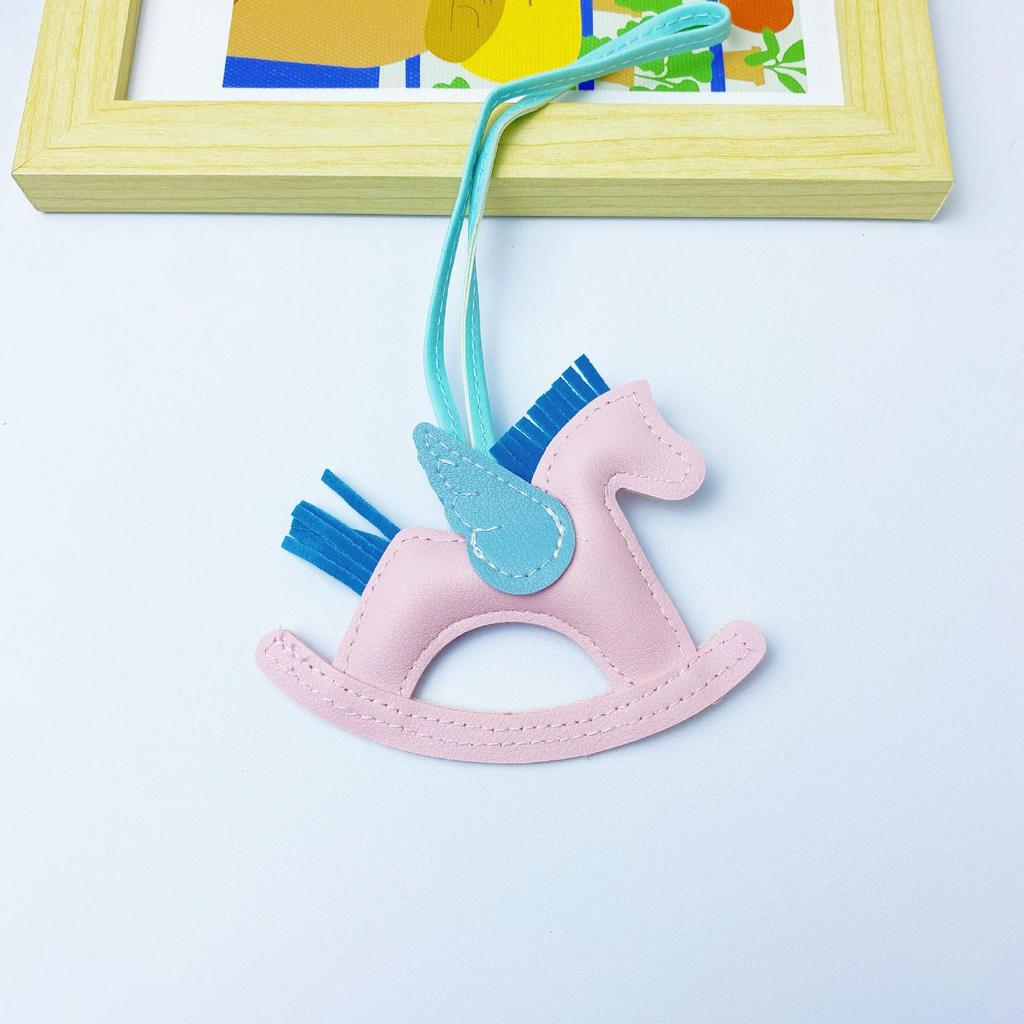 Colorful PU Leather Rocking Horse Keychain - Cute Bag Pendant Gift