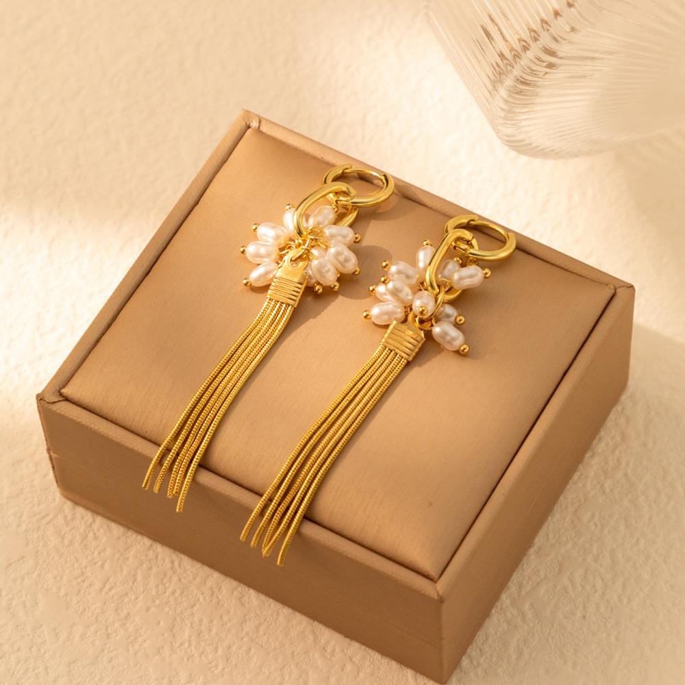 Modern Geometric Tassel Earrings For Women Simple Pearl Gold Design
