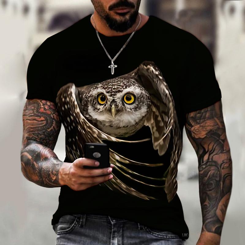 Brand Men's Shirt Exclusive Design Animal World Owl Summer Bird Eagle Crewneck T-shirt 3D HD Print Loose Clothing Tshirt