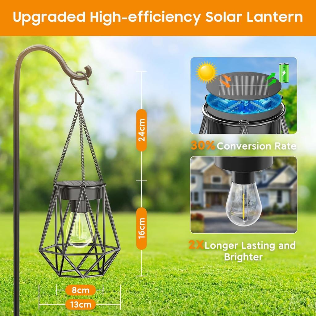 Solar Lights - 2 Pack Hanging Garden Lanterns,Metal Warm White Waterproof Outdoor Lanterns for Decoration,Pathway