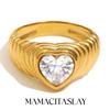 MamacitaSlay New Trends Classic Heart AAA Zircon Wedding Rings 18K Gold Plated Stainless Steel Jewelry Women's High Quality Gift