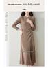 Women's Cashmere Knit A-Line Dress - Mid-Length, Round Neck, Over-the-Knee, 100% Pure, Casual and Versatile