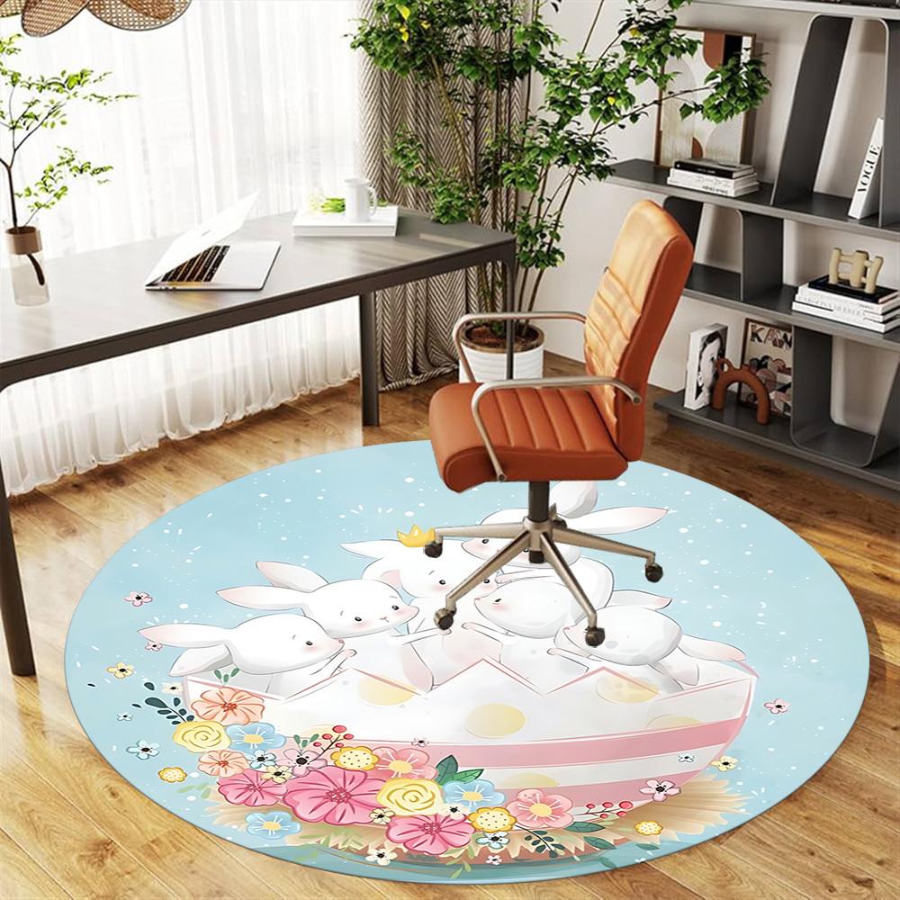 1pc Rabbit___flower Round Chair Mat Area Rug - Non-Slip, Floor Mat for Office, Bedroom, and Indoor Decor C1125175