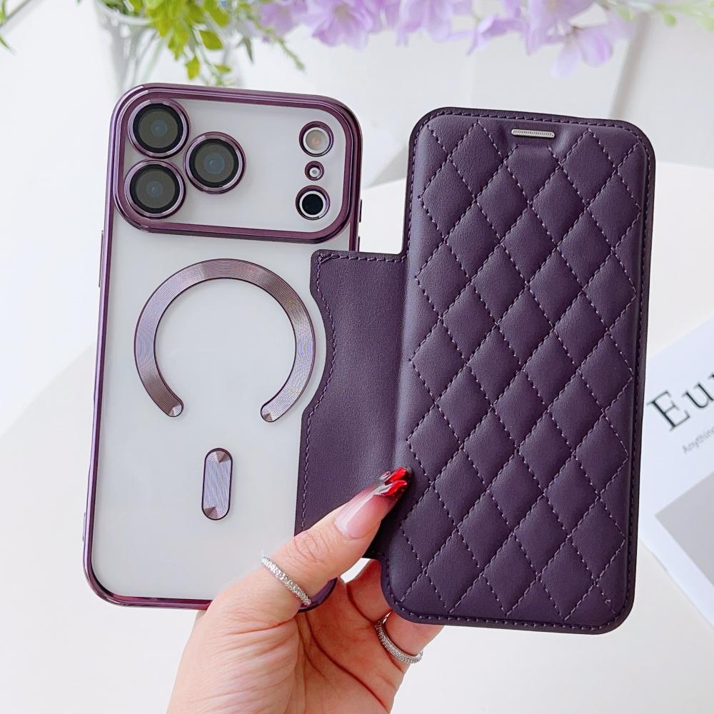 Flip Cover Vergoldet Transparent Magnetisch Faltbar Leder Geldbörse Hülle Für iPhone 17 16 15 14 13 12 11 Pro Max Steckplatz Karten Tasche Halter Abdeckung