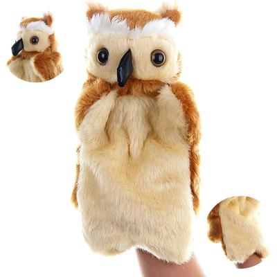 Plush Owl Hand Puppets Creative Brown Interactive Finger Puppets Soft Stuffed Animals Toy Kids
