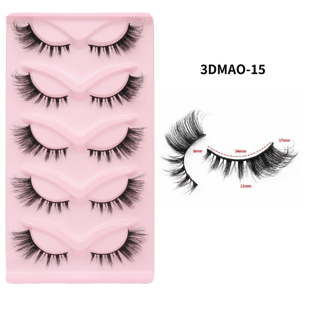 3D Cat Eye False Eyelashes - Dense Tail Lengthening Style, Pack of 5 Pairs
