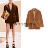 Fall Women's Clothing Bows Waistband Lapel Long Sleeves with Padded Shoulder Suede Suit Outwear 4341747