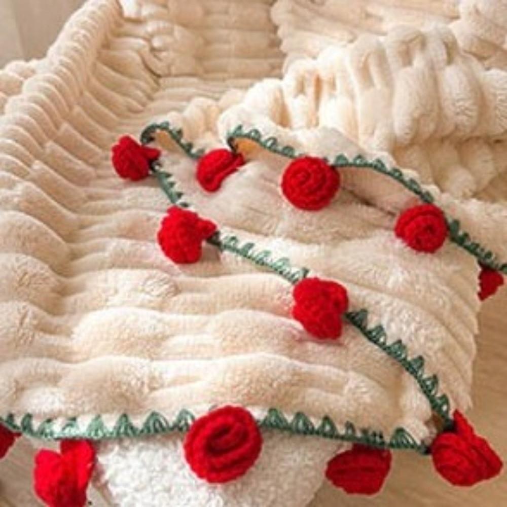 Fashion Fleece Rose Bouquet Blanket Soft Finished Floral Throw Blanket Handmade Warm Hand-Knitted Rose Blanket Festival Gift