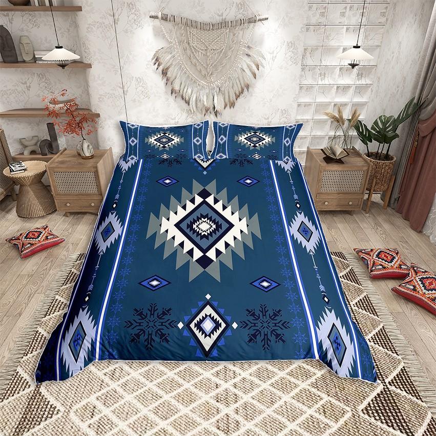 Homewish Mandala Azteken Erwachsene Bettbezug Set, Tribal Hippie Streifen Abstraktes Bettwäscheset, Western Schafsschädel Bettset