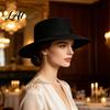 Polyester Warm Winter Cap Flat Top Fedora Hat Wool Blend Derby Cap Retro Jazz Elegant Headwear Wide Brim Felt Hat for Women Events & Daily