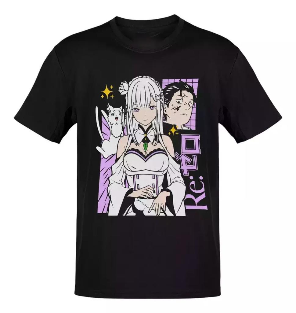 Anime Re Zero Emilia Puck Subaru Lilac TShirt Size S4XL Gift For Friends
