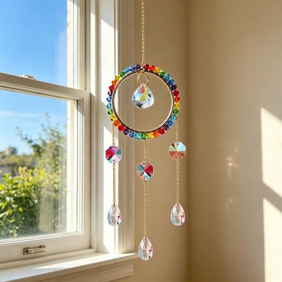 Kristall-Sonnenfänger Hängendes Ornament, Regenbogen Stern Mond & Sonnen Motive, Verwicklungsfreie Schnüre für stabiles Hängen, Bunte Hängedekoration für Fenstergarten