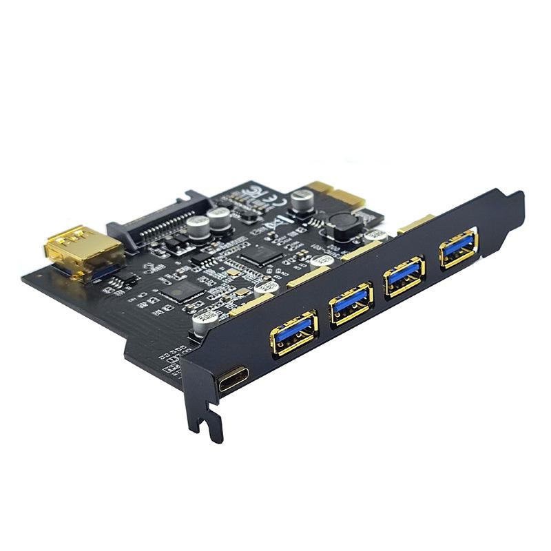 7-Port USB 3.2 Adapter Card with 5 External Ports + 19-Pin Front Panel, Dual-Core Host Controller, GEN1 5Gbps.