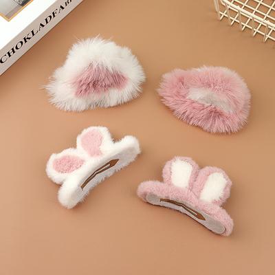 Super Süße Weiche Plüsch Haarspange Rosa Weiß Fellige Plüsch Hasenohren Rand Pony Clip BB Clip Haarspange für Mädchen Haarstyling Werkzeuge
