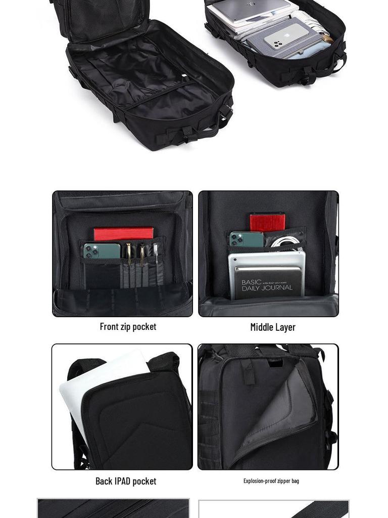 Tactical Outdoor 3P Backpack with Molle System - Multi-Functional Oxford Cloth Travel Bag