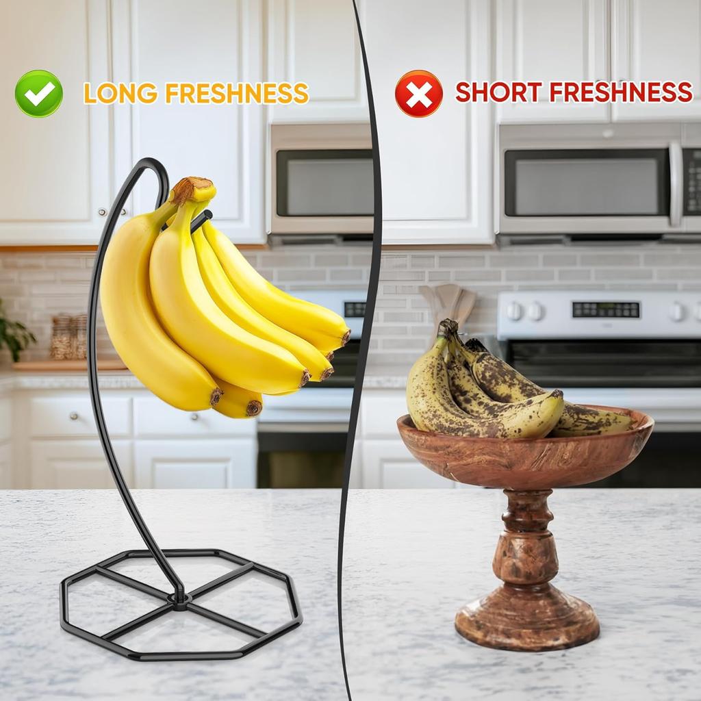 2 Pack Banana Hanger, Banana Tree Holder Metal, Banana Stand Holder, Holds Up to 15LB Banana or Grape, Banana Rack for Kitchen Counter, Black