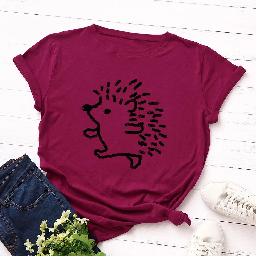Women's T-shirt Cute Hedgehog Print Graphic Women's Short-sleeved T-shirt Top Women's Clothing T-shirt